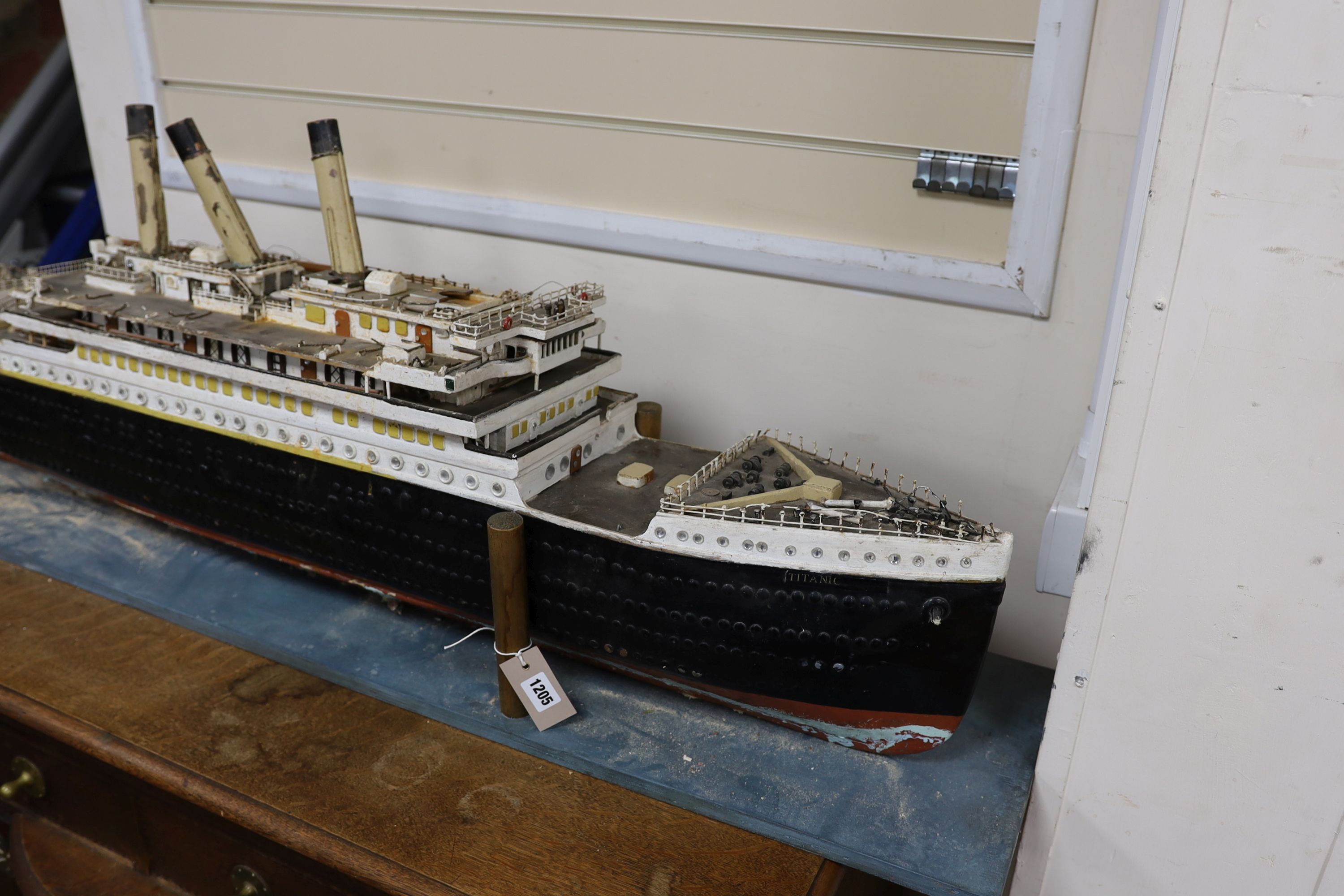 A large vintage scratch built model of The Titanic, length 134cm